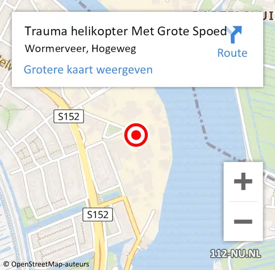 Locatie op kaart van de 112 melding: Trauma helikopter Met Grote Spoed Naar Wormerveer, Hogeweg op 26 juli 2023 14:21