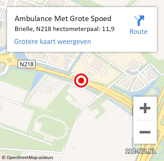 Locatie op kaart van de 112 melding: Ambulance Met Grote Spoed Naar Brielle, N218 hectometerpaal: 11,9 op 26 juli 2023 14:22