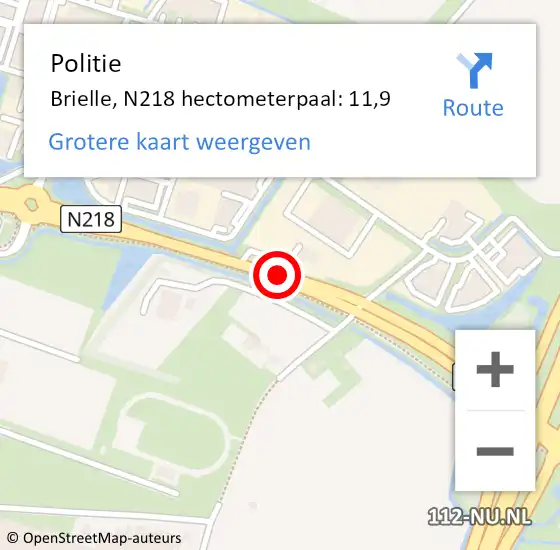 Locatie op kaart van de 112 melding: Politie Brielle, N218 hectometerpaal: 11,9 op 26 juli 2023 14:22