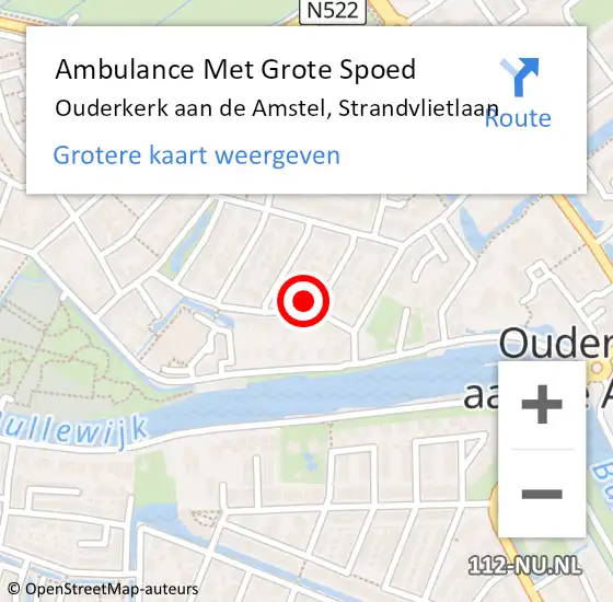 Locatie op kaart van de 112 melding: Ambulance Met Grote Spoed Naar Ouderkerk aan de Amstel, Strandvlietlaan op 26 juli 2023 14:49