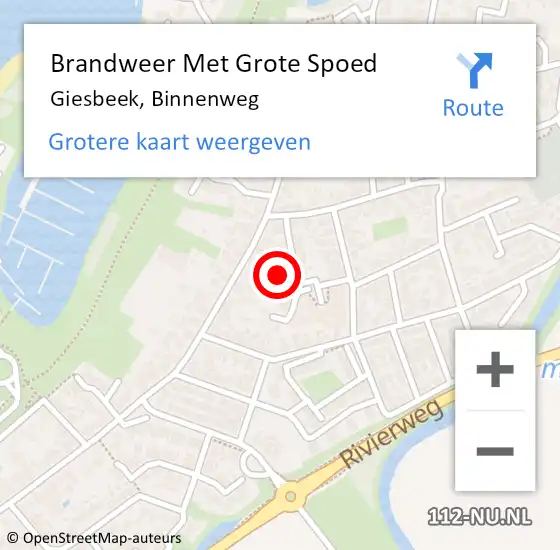 Locatie op kaart van de 112 melding: Brandweer Met Grote Spoed Naar Giesbeek, Binnenweg op 26 juli 2023 15:10