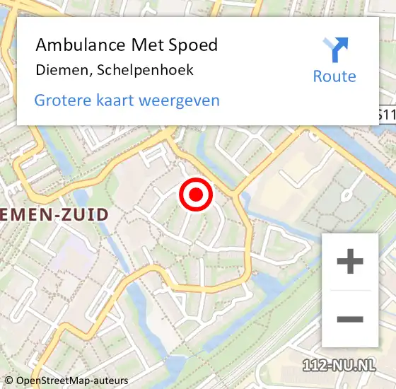 Locatie op kaart van de 112 melding: Ambulance Met Spoed Naar Diemen, Schelpenhoek op 26 juli 2023 15:43