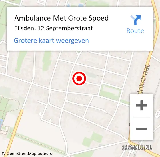 Locatie op kaart van de 112 melding: Ambulance Met Grote Spoed Naar Eijsden, 12 Septemberstraat op 3 september 2014 02:01