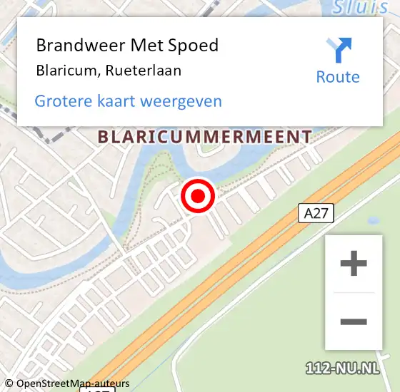 Locatie op kaart van de 112 melding: Brandweer Met Spoed Naar Blaricum, Rueterlaan op 26 juli 2023 15:59