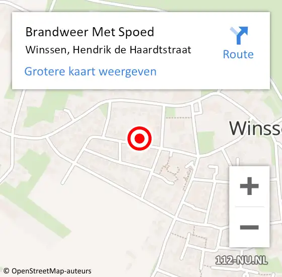 Locatie op kaart van de 112 melding: Brandweer Met Spoed Naar Winssen, Hendrik de Haardtstraat op 26 juli 2023 16:14