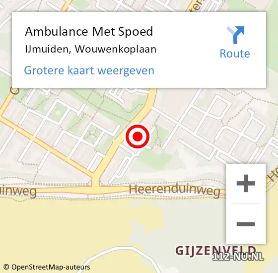 Locatie op kaart van de 112 melding: Ambulance Met Spoed Naar IJmuiden, Wouwenkoplaan op 26 juli 2023 17:00