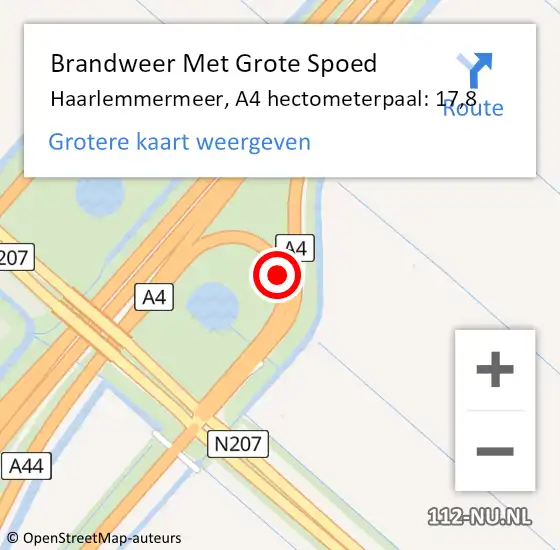 Locatie op kaart van de 112 melding: Brandweer Met Grote Spoed Naar Haarlemmermeer, A4 hectometerpaal: 17,8 op 26 juli 2023 17:34