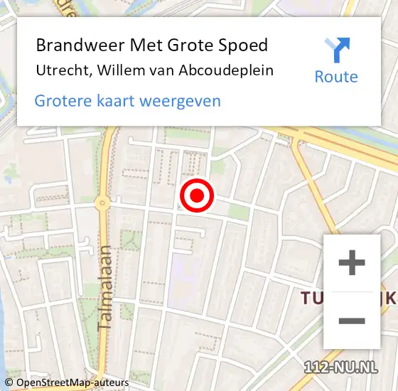 Locatie op kaart van de 112 melding: Brandweer Met Grote Spoed Naar Utrecht, Willem van Abcoudeplein op 26 juli 2023 17:47