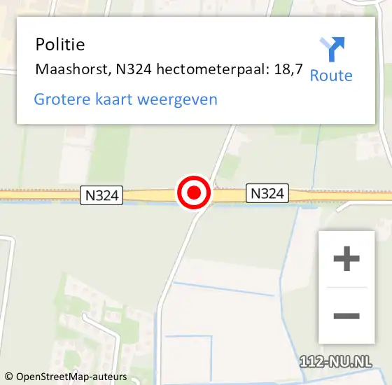 Locatie op kaart van de 112 melding: Politie Maashorst, N324 hectometerpaal: 18,7 op 26 juli 2023 18:02