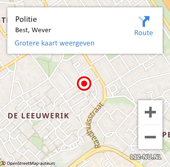 Locatie op kaart van de 112 melding: Politie Best, Wever op 26 juli 2023 18:24