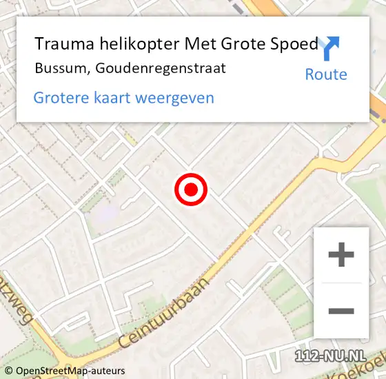 Locatie op kaart van de 112 melding: Trauma helikopter Met Grote Spoed Naar Bussum, Goudenregenstraat op 26 juli 2023 19:00