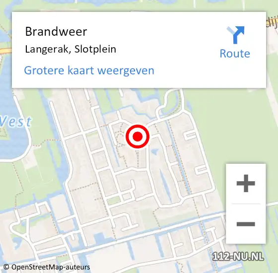 Locatie op kaart van de 112 melding: Brandweer Langerak, Slotplein op 26 juli 2023 19:45