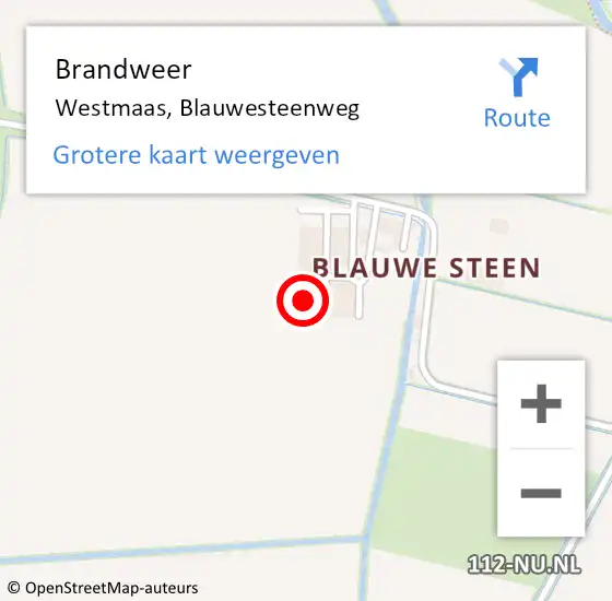 Locatie op kaart van de 112 melding: Brandweer Westmaas, Blauwesteenweg op 26 juli 2023 19:48