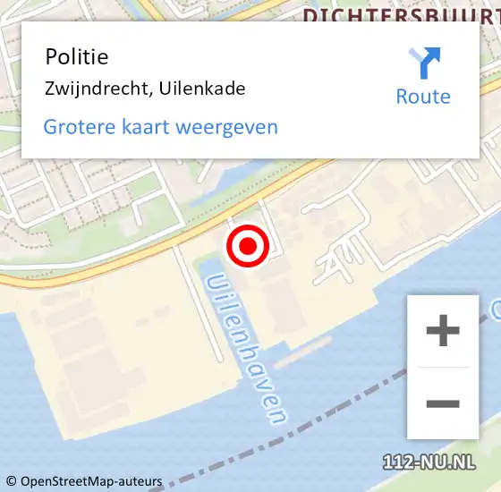 Locatie op kaart van de 112 melding: Politie Zwijndrecht, Uilenkade op 26 juli 2023 19:52