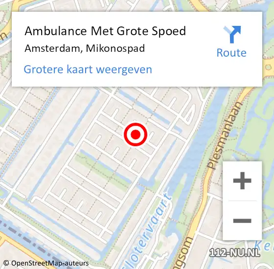 Locatie op kaart van de 112 melding: Ambulance Met Grote Spoed Naar Amsterdam, Mikonospad op 26 juli 2023 20:02