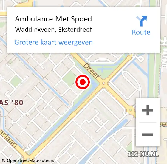 Locatie op kaart van de 112 melding: Ambulance Met Spoed Naar Waddinxveen, Eksterdreef op 26 juli 2023 20:05