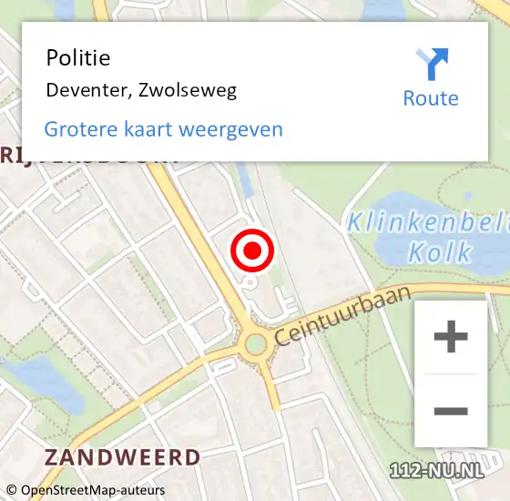 Locatie op kaart van de 112 melding: Politie Deventer, Zwolseweg op 26 juli 2023 20:06
