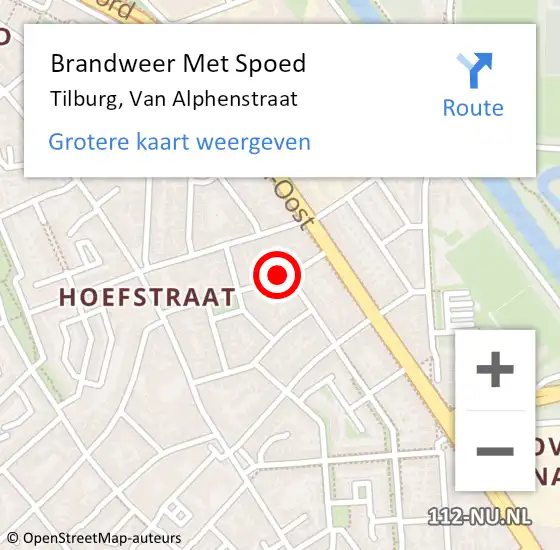 Locatie op kaart van de 112 melding: Brandweer Met Spoed Naar Tilburg, Van Alphenstraat op 26 juli 2023 20:10