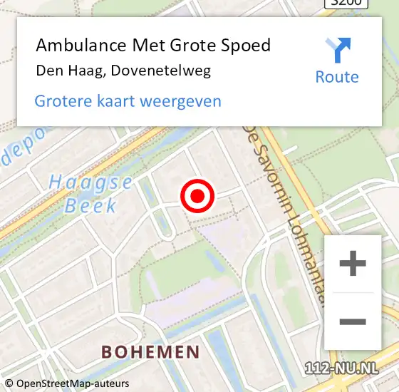 Locatie op kaart van de 112 melding: Ambulance Met Grote Spoed Naar Den Haag, Dovenetelweg op 26 juli 2023 20:19