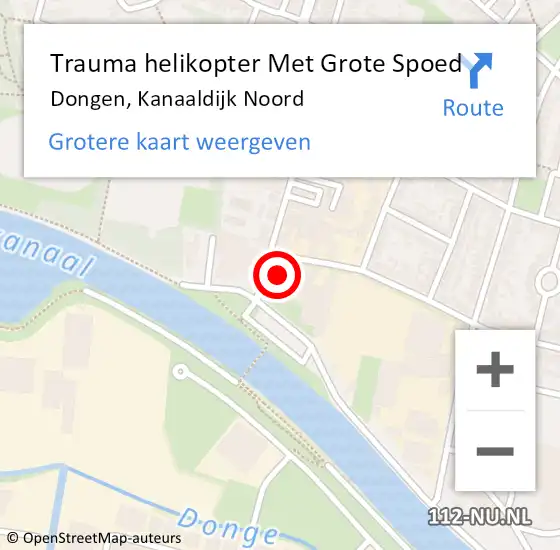 Locatie op kaart van de 112 melding: Trauma helikopter Met Grote Spoed Naar Dongen, Kanaaldijk Noord op 26 juli 2023 20:57