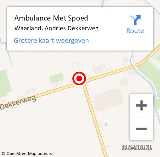 Locatie op kaart van de 112 melding: Ambulance Met Spoed Naar Waarland, Andries Dekkerweg op 26 juli 2023 21:13