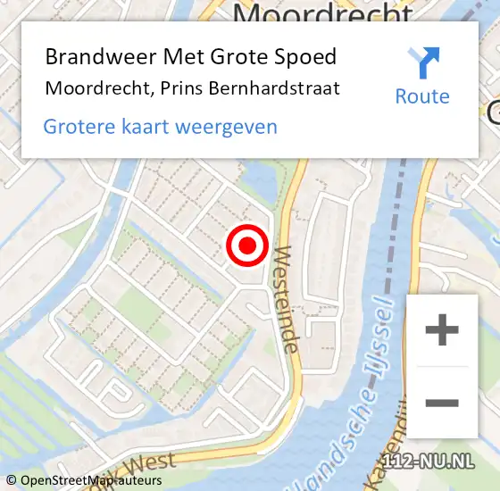 Locatie op kaart van de 112 melding: Brandweer Met Grote Spoed Naar Moordrecht, Prins Bernhardstraat op 26 juli 2023 21:16