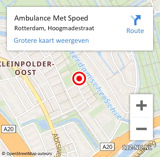 Locatie op kaart van de 112 melding: Ambulance Met Spoed Naar Rotterdam, Hoogmadestraat op 26 juli 2023 21:18