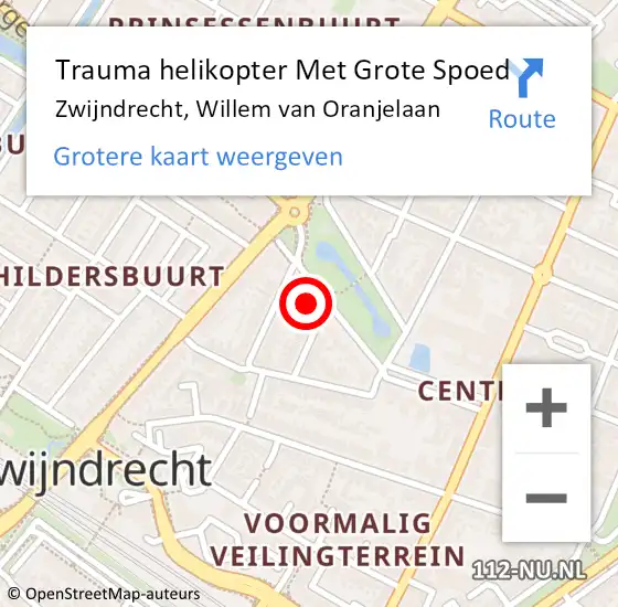 Locatie op kaart van de 112 melding: Trauma helikopter Met Grote Spoed Naar Zwijndrecht, Willem van Oranjelaan op 26 juli 2023 22:16