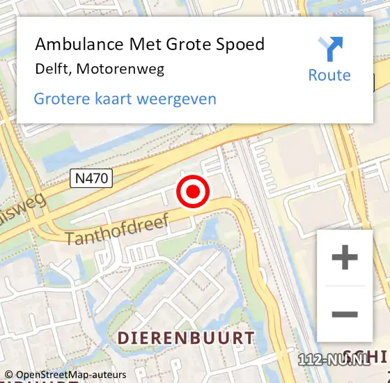 Locatie op kaart van de 112 melding: Ambulance Met Grote Spoed Naar Delft, Motorenweg op 26 juli 2023 22:46