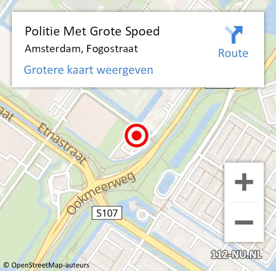 Locatie op kaart van de 112 melding: Politie Met Grote Spoed Naar Amsterdam, Fogostraat op 26 juli 2023 22:52