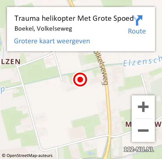 Locatie op kaart van de 112 melding: Trauma helikopter Met Grote Spoed Naar Boekel, Volkelseweg op 26 juli 2023 22:56