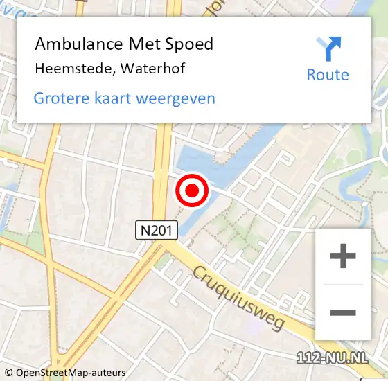 Locatie op kaart van de 112 melding: Ambulance Met Spoed Naar Heemstede, Waterhof op 26 juli 2023 23:08