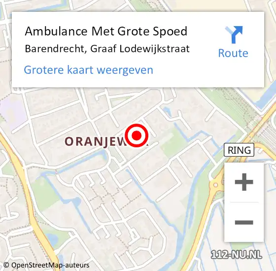 Locatie op kaart van de 112 melding: Ambulance Met Grote Spoed Naar Barendrecht, Graaf Lodewijkstraat op 26 juli 2023 23:24