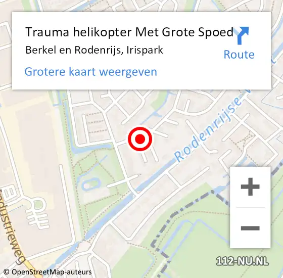 Locatie op kaart van de 112 melding: Trauma helikopter Met Grote Spoed Naar Berkel en Rodenrijs, Irispark op 26 juli 2023 23:28