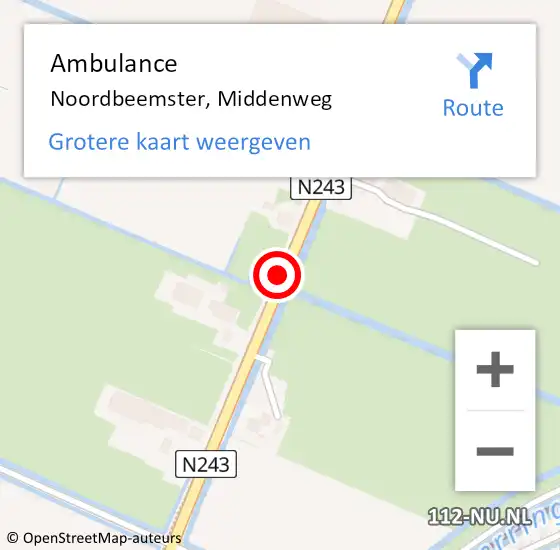 Locatie op kaart van de 112 melding: Ambulance Noordbeemster, Middenweg op 27 juli 2023 00:42