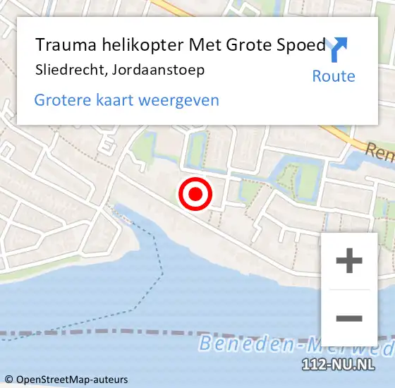 Locatie op kaart van de 112 melding: Trauma helikopter Met Grote Spoed Naar Sliedrecht, Jordaanstoep op 27 juli 2023 01:15