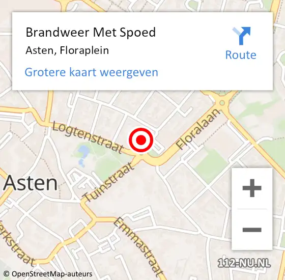 Locatie op kaart van de 112 melding: Brandweer Met Spoed Naar Asten, Floraplein op 27 juli 2023 01:36