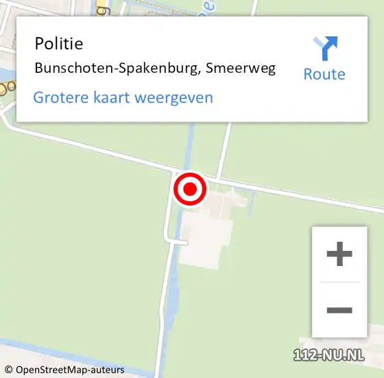 Locatie op kaart van de 112 melding: Politie Bunschoten-Spakenburg, Smeerweg op 27 juli 2023 02:15