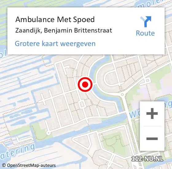 Locatie op kaart van de 112 melding: Ambulance Met Spoed Naar Zaandijk, Benjamin Brittenstraat op 27 juli 2023 02:58