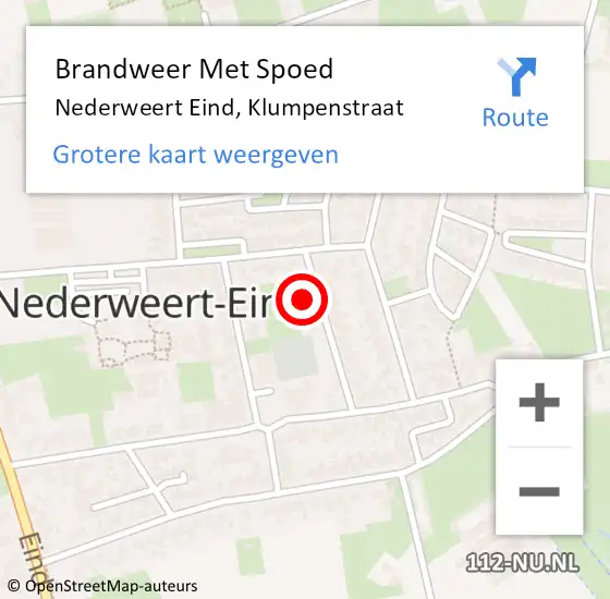 Locatie op kaart van de 112 melding: Brandweer Met Spoed Naar Nederweert Eind, Klumpenstraat op 27 juli 2023 03:36