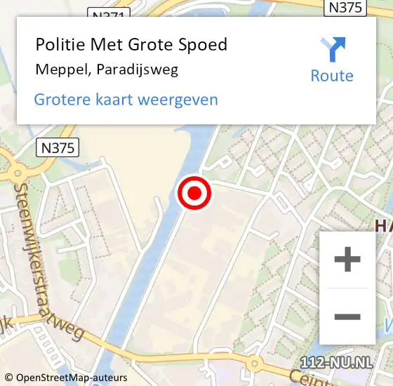 Locatie op kaart van de 112 melding: Politie Met Grote Spoed Naar Meppel, Paradijsweg op 27 juli 2023 07:53