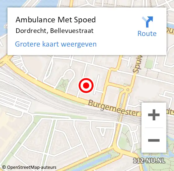 Locatie op kaart van de 112 melding: Ambulance Met Spoed Naar Dordrecht, Bellevuestraat op 27 juli 2023 08:10