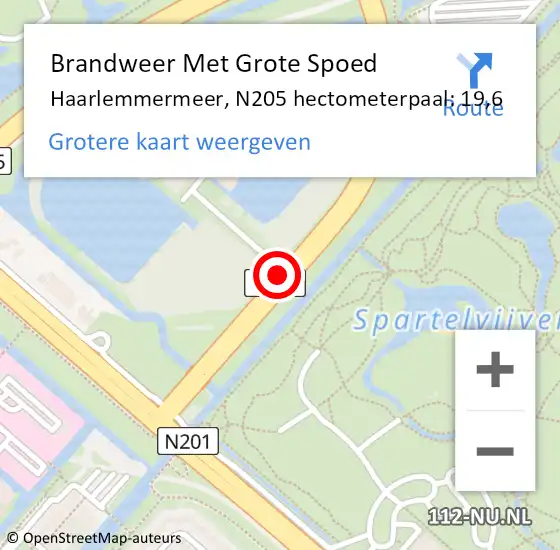 Locatie op kaart van de 112 melding: Brandweer Met Grote Spoed Naar Haarlemmermeer, N205 hectometerpaal: 19,6 op 27 juli 2023 09:00