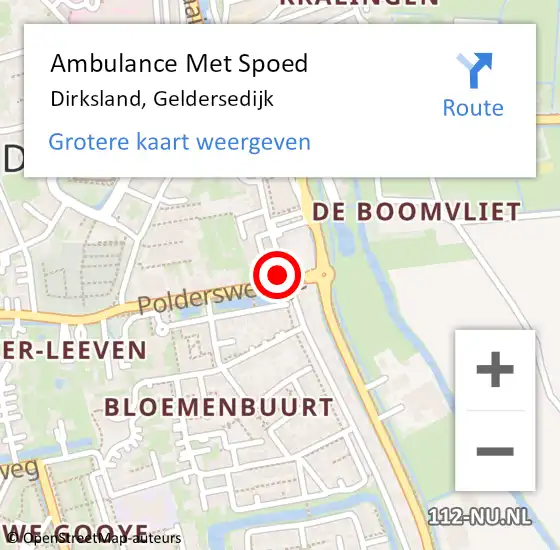 Locatie op kaart van de 112 melding: Ambulance Met Spoed Naar Dirksland, Geldersedijk op 27 juli 2023 09:04