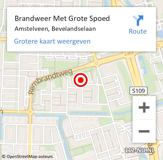 Locatie op kaart van de 112 melding: Brandweer Met Grote Spoed Naar Amstelveen, Bevelandselaan op 27 juli 2023 09:24