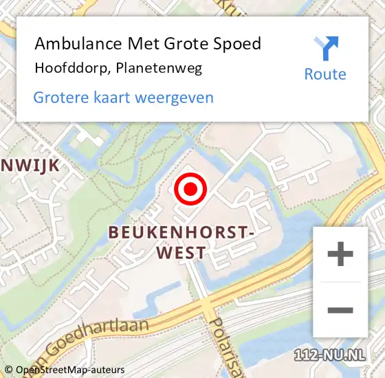 Locatie op kaart van de 112 melding: Ambulance Met Grote Spoed Naar Hoofddorp, Planetenweg op 27 juli 2023 09:24