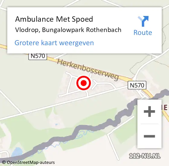 Locatie op kaart van de 112 melding: Ambulance Met Spoed Naar Vlodrop, Bungalowpark Rothenbach op 27 juli 2023 09:24