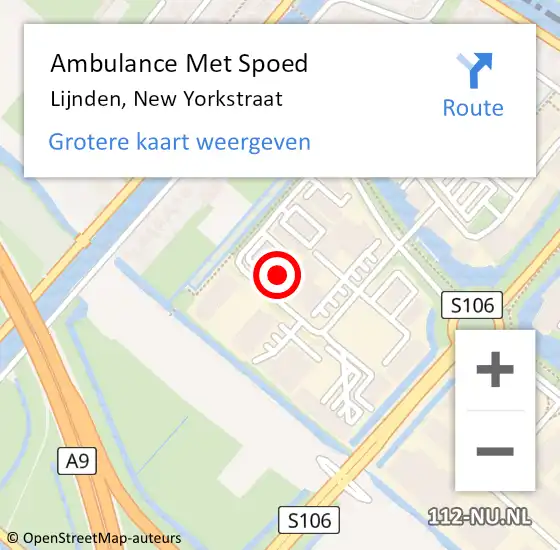 Locatie op kaart van de 112 melding: Ambulance Met Spoed Naar Lijnden, New Yorkstraat op 27 juli 2023 09:33