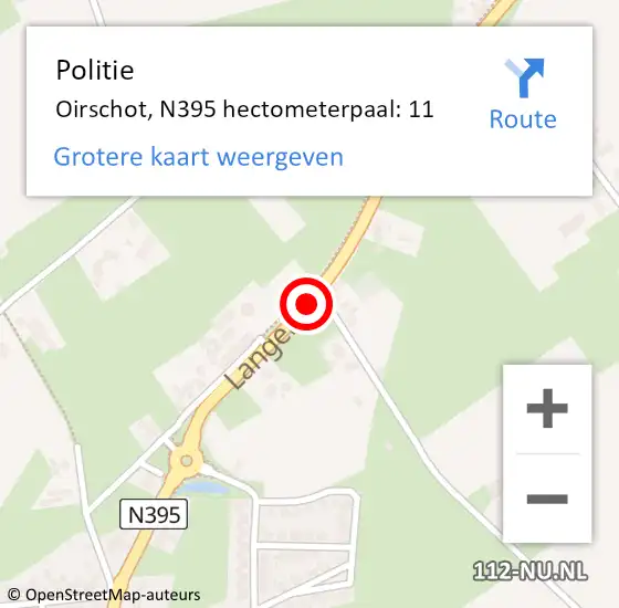 Locatie op kaart van de 112 melding: Politie Oirschot, N395 hectometerpaal: 11 op 27 juli 2023 09:41