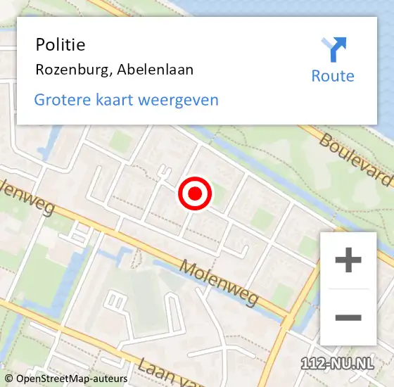 Locatie op kaart van de 112 melding: Politie Rozenburg, Abelenlaan op 27 juli 2023 09:50